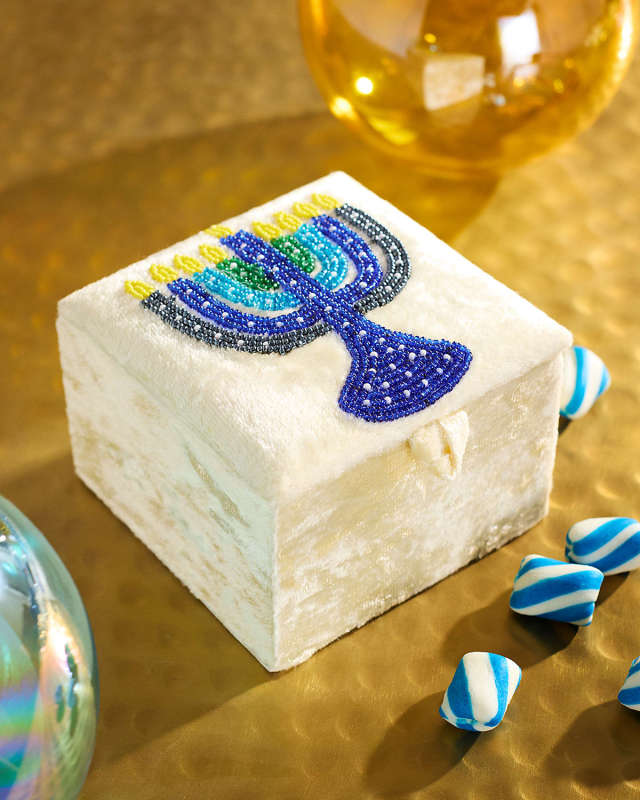 Beaded Menorah Velvet Hanukkah Box